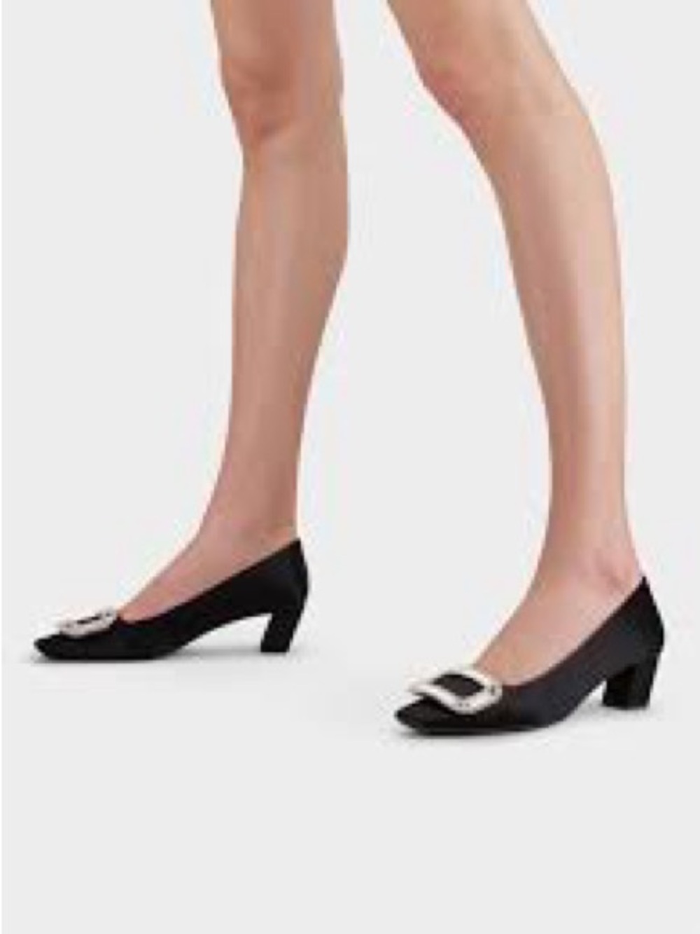 Roger Vivier Black Mid-Heel Pumps with Silver Buckle Accent